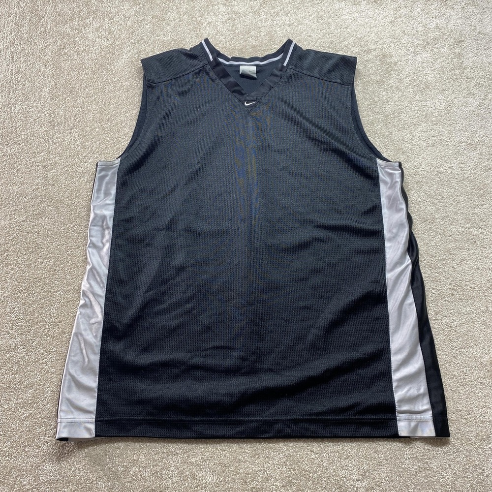 Nike Basketball Jersey Mens XL Black Silver Mesh V-Neck Sleeveless Tank Top